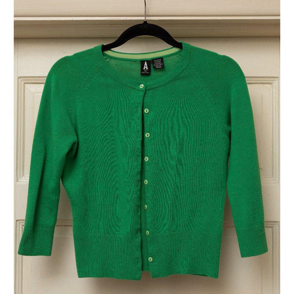 3/4 Crop Green Cardigan Sweater